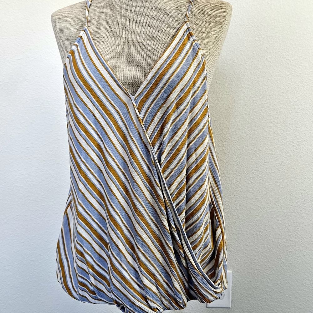 Striped V-Neck Wrap Top - Cream, Blue And Gold